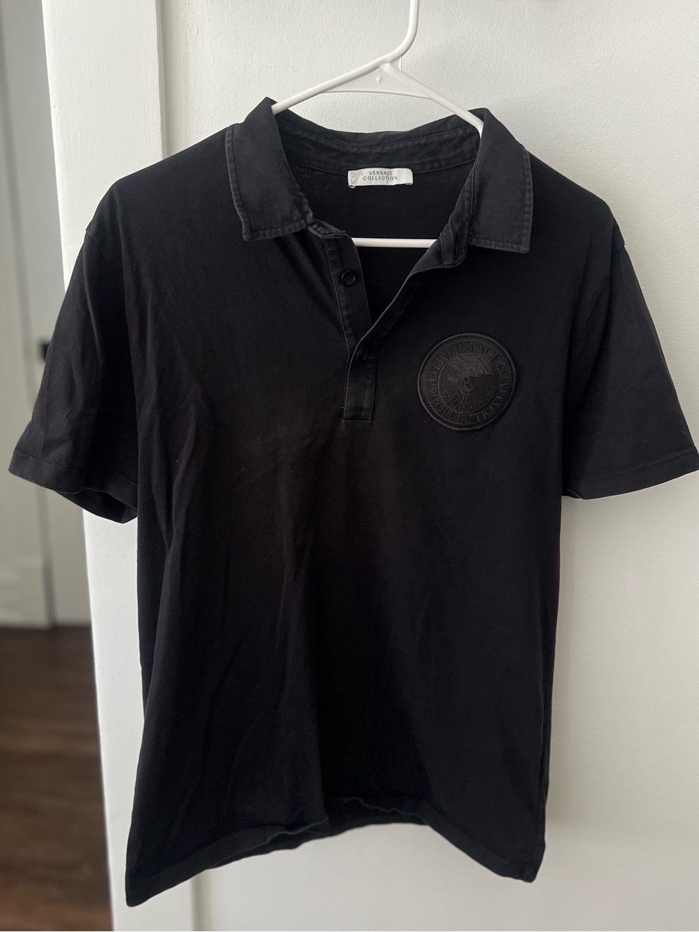 Versace Collection Black Men’s Polo with Embossed Chest Emblem